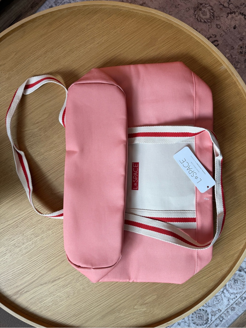 L*Space Pink Canvas Cooler Bag with Striped Strap